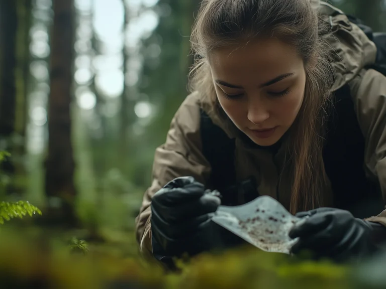 Person studying map in the forest